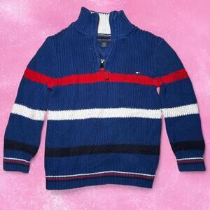 Tommy Hilfiger Blue Red And White Pullover Half Zip Sweater